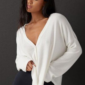 Joah Brown Button Down Long Sleeve Ivory Rib One Size